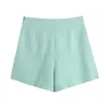 Buttons solid green slim sexy short pants women Summer casual for office lady Mid waist chic elegant girl 210430