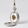 Silver Polishd Double aberto Flip Mechanical Pocket Watch