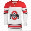 مخصص في ولاية أوهايو Buckeyes 2019 NCAA College Hockey Jersey White Red Stitching أي اسم رقم Jersey S-3XL