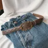 Cintos Botão de corrente acolchoado em relevo com saia jeans versátil cinto de couro casual3948288