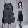 Falda midi de invierno para mujer, falda de cuero PU de cintura alta para primavera, faldas vintage saias de talla grande M-4XL 210331