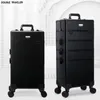 Trolley Cosmetic Case professione valigia trucco Donna Trolley da viaggio Trolley Beauty box Ruote Nails Rolling Toolbox Pieghevole 210402