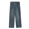 Vintage Wischen Jeans Frauen Frühling Herbst Große Größe Lose Gerade Rohr Breite Bein Denim Hosen Weibliche 5A109 210427