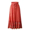 Gonne lunghe a vita alta Donna Boho Gonna a trapezio Gonna lunga Stampa floreale Con coulisse Allacciatura Abiti maxi Bianco Estate Rosso Bohemian 210629