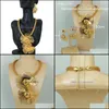 Brincos Colar Jóias Conjuntos Mejewelry Moda Dubai Goldplated Set para Mulheres Grande Flor Festa de Noivado FHK12174 Drop entrega 2021 XD