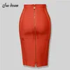 Högkvalitativ Kvinnors Sexig Svart Röd Blå Orange Zipper Rayon Bandage Skirt Bodycon Club Party Pencil 210621