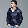 Men Winter Coat Fashion Hooded White Duck Down Jackets Plus Size Ultralight Down Coat Portable Slim Down Parkas 211015