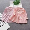 Bebé nascido vestido de menina mola de manga comprida algodão uma linha top vestido applique floral infantil bonito vestido criança criança roupas 210713