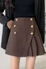 WERUERUYU Autumn Double breasted Mini Skirt Female High Waist Plaid Woolen Skirts Winter A-line Pleated Thick Shorts Skirt 210608