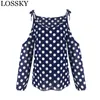 Sexy Off Shoulder Summer Autumn Blouse Polka Dot Print V Neck Strap Long Sleeve Women Fall Wave Point Blouses Tops Blusas Mujer 210507