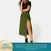 Women's High Waist Leopard Skirt Chiffon s for Women Sexy Split Green Print female Casual Summer s 210428