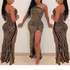 Frauen Feiern Event Dünne Eine Schulter Pailletten Hohe Split Bodycon Lange Party Kleider Paket Hip Night Out Elastische XL 210416