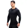 Siyah Sıkıştırma Üstleri Açık Koşu T Gömlek Erkekler Vücut Geliştirme Uzun Kollu Spor Spor Sıkı T-shirt Erkekler Spor Giyim 210421