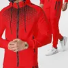 European American Men's Tracksuits Spring and Autumn Hooded Jacket Electronic Honeycomb Print Casual Trousers Suit