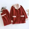 Couple Winter Pajama Set Thick Warm Flannel Homewear Plus Velvet Lounge Wear Female Home Service Clothes Suit Long-sleeve Pijama 211112