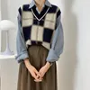 Women's Vests Vest Vintage Plaid Sweater Women Korean V-neck Knitted Sleeveless Short Gilet Femme Pull Sans Manche C10786 Stra22