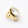 GuaiGuai Jewelry Classic Huge Natural White Keshi Baroque Pearl Yellow Gold Color Plated Rings Handmade For Women Adjustable6729537