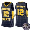 Ja Morant # 12 Murray State College Real Jersey Mens Geel Wit Dark Blue Ja Morant Basketbal Jerseys Borduurwerk S 2019-2020