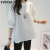 Kadın Bluz Gömlek Ofis Kadınlar Rahat 3/4 Kollu Mürettebat Boyun Bluz 2021 Vonda Bohemian Tops Tatil Beach Tunik Blusas Femininas