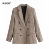 Fashion Autumn Women Plaid Blazers and Jackets Work Office Lady Suit Slim Double Breasted Business Female Blazer Coat Talever 211019