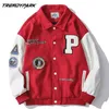 Heren Varsity Uniform Baseballjack PU Lederen Mouw Single Breasted Applicaties Bomberjack Borduurwerk Patches Casual Coat 211029
