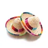 犬のアパレル1個のカラフルな調節可能なペット麦わら帽子猫の衣装メキシコキャップソンブレロゴムバンドバックルの装飾品