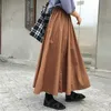 Summer Spring Women's Korean Style Vintage Plus Size Midi Solid All Match Elastic High Waist Pleated A-line Skirt B14108X 210416