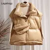 Lagabogy automne hiver femmes duvet de canard veste gilet femme court épais chaud manteau coupe-vent gilet avec sac Outwear 211123