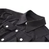 Gothique noir bouton chemise robes femmes Style Punk col rabattu à manches courtes Mini taille haute poches ceinture dame 210515