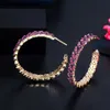 Designer Dwa Tone Gold Color Pink Red Cubic Cyrkon Crystal Pszenicy Link Duże Round Hoop Kolczyki Dla Kobiet Biżuteria Cz906 210714