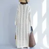 Mode knitwear jurk vrouwen retro holle jas ronde hals openwork trui es casual lange maxi vestido vrouw 210601