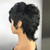 Short Wavy Bob Pixie Cut Wig Full Machine Made Remy Brazilian Human Hair Wigs With Bangs For Black Women