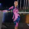 Casual Dresses Anjamanor Retro Abstrakt Tryckt Sexig Långärmad Bodycon Party Dress Fall Winter 2021 Ladies Midi Elegent D70-48