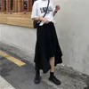 スカート2022夏の女性黒不規則なMidiスカート女性ヴィンテージゴシック様式非対称の長いプリーツ女の子パーティークラブストリートウェア