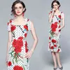 Boho Summer Sexy Ruffles Mermaid Off Ramię Midi Damska Bow Tie Spaghetti Pasek Polka Dot Flower Print Party Dress 210416