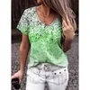 Été dégradé imprimé lâche t-shirts femmes sexy col en V à manches courtes t-shirts plus taille mode tops impression numérique t-shirt 210526