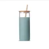 Gobelet de bouteilles d'eau en verre de 500 ml avec manchon de protection en silicone paille couvercle en bambou tasses de voiture de grande capacité WHT0228