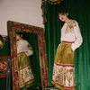 Lanmrem Höstkläder för Kvinnor Retro Tryck Velvet Hög midja Halvkropps kjol med fickor Casul All-Match YH072 210412
