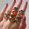 Instivo creativo lindo colorido doble capa corazón anillo vintage gota aceite metal anillos de amor para las mujeres niñas moda joyería