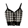 Fashion Summer casual single-breasted houndstooth knit camisole women's outer cami top sweater plaid V-neck Camis 210508