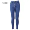 Jeans slim per donna Pantaloni skinny a vita alta in denim a vita alta elasticizzati casual strappati neri Feminina 210629