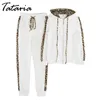 Tataria 2 Stück Set Frauen Leopard Gedruckt Trainingsanzug Herbst Winter Langarm Mantel Weibliche Hoodies Hosen Zwei Stücke 210514