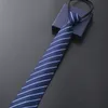 Men Business Tie Formal Wear Zipper Blue Striped Lazy Bow Groom Wedding Occasion Version of Black Clothing Accessorie