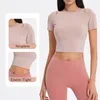 Camisa de ioga feminina sem alças de secagem rápida para esportes ao ar livre, exercícios, camisas de manga curta, elástico, apertado, roupa de ginástica