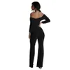 Long Sleeve Jumpsuits Mesh Patchwork Off Shoulder Dinner Party Slim Women Fashion Evening Celebrate Occasion Playsuits Rompers 210416