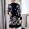 Autunno Inverno Pied De Poule 2 Pezzi Set Donna Lana Crop Top Tweed Plaid Giacca Corta Cappotto + Bottone Gonna Due 210514