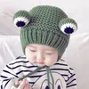Çizgi film kış kurbağa şapka çocuk kasketleri için el yapımı bere örme çocuk şapka sıcak çocuklar kızlar Katı Earflap kapaklar 1 ila 3 yaşında XDJ070