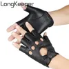 LongKeeper demi-doigt gants hommes femmes creux mitaines en cuir PU noir sans doigts femme danse spectacle conduite Luvas1