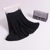 Faldas de cintura alta de punto A-Line Faldas plisadas Jupe Femme Mujer Primavera Midi Falda Negro Saia