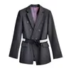 Llzacoosh piste Femmes collier Collier Court Jacket manteau Spring Automne à double boutonnage Femme mince Outwear avec ceinture 210514